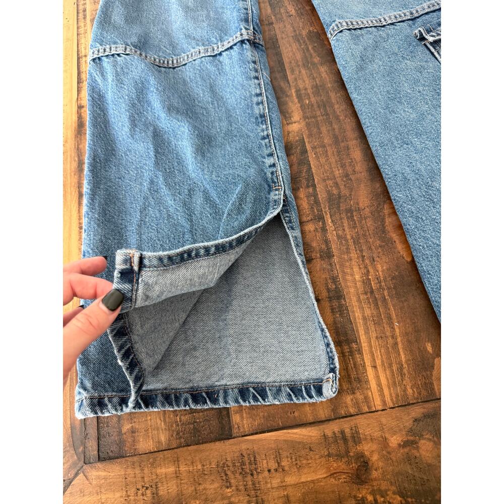 Zara Women’s Cargo Jeans Size 4 Blue Denim Y2K Utility Wide Leg - Picture 2 of 4